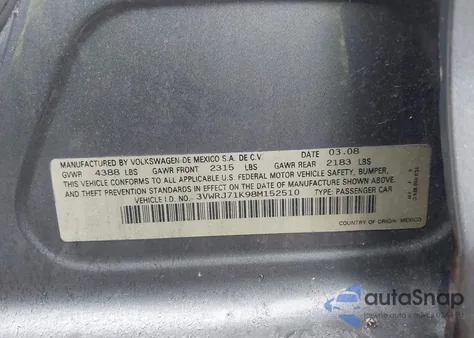 2008 Volkswagen Jetta Wolfsburg z USA, uszkodzony, nr VIN 3VWRJ71K98M152510